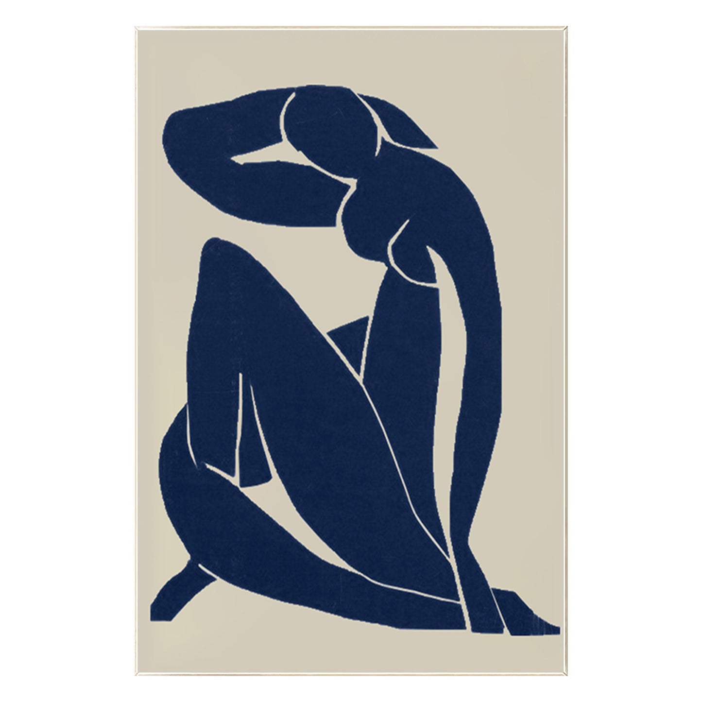 Navy Blue Figure Abstract Canvas Painting: Minimalist Wall Art #9