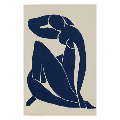 Navy Blue Figure Abstract Canvas Painting: Minimalist Wall Art #9