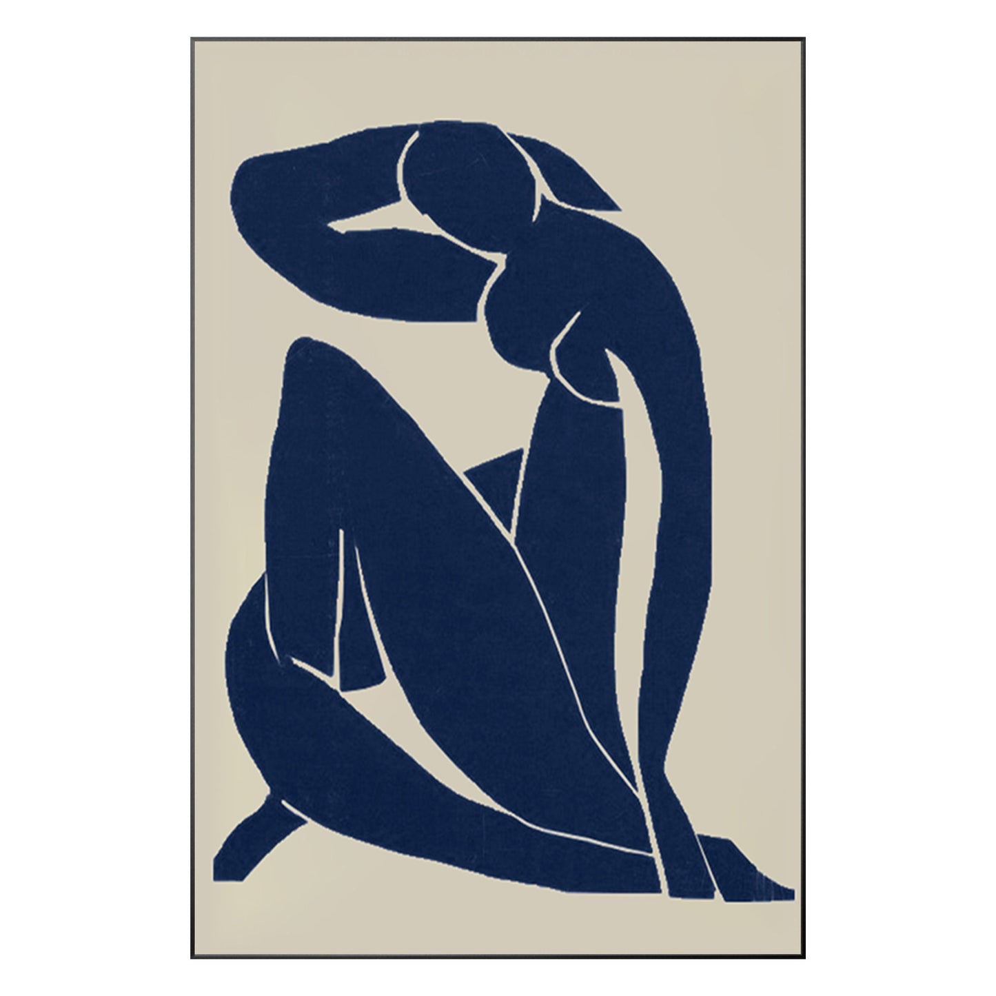Navy Blue Figure Abstract Canvas Painting: Minimalist Wall Art #10