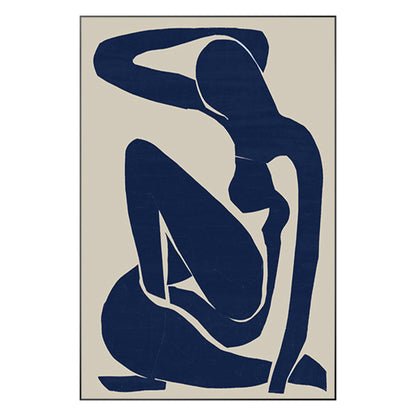 Navy Blue Figure Painting: Minimalist Abstract Canvas Wall Art #11