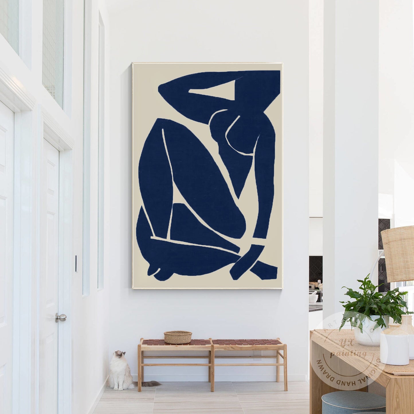 Navy Blue Figure Painting: Minimalist Abstract Canvas Wall Art #4
