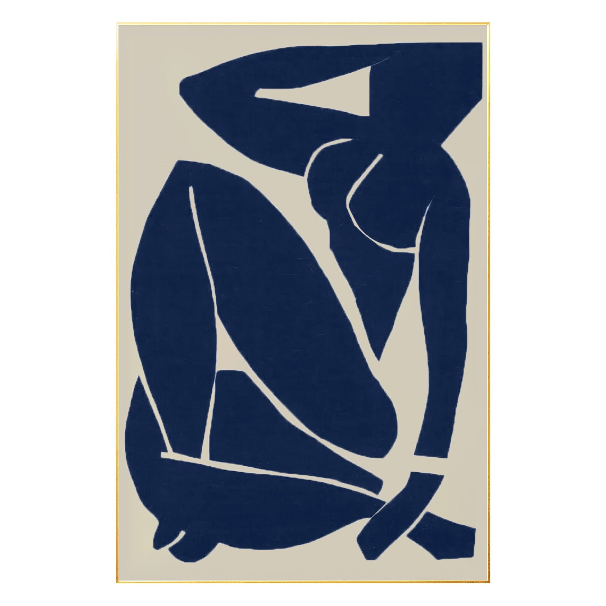 Navy Blue Figure Painting: Minimalist Abstract Canvas Wall Art #8