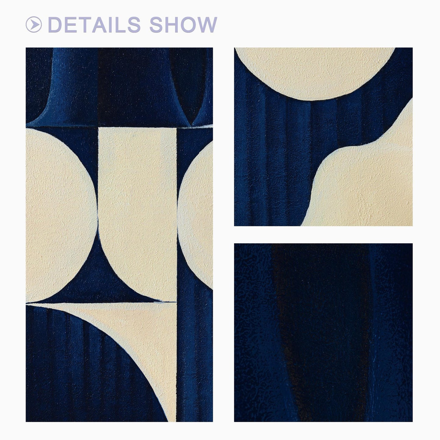 Navy Blue Geometric Abstract Wall Art, Large Minimalist Canvas Painting, Beige M #6