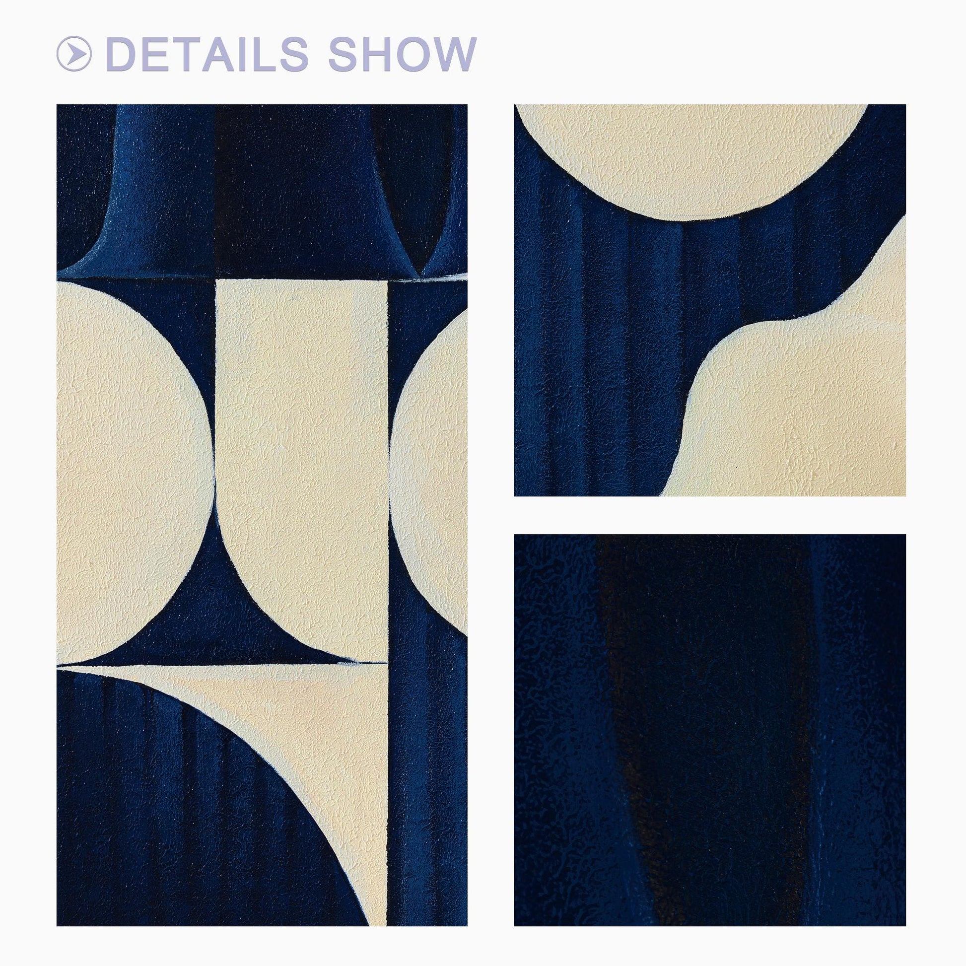 Navy Blue Geometric Abstract Wall Art, Large Minimalist Canvas Painting, Beige M #6