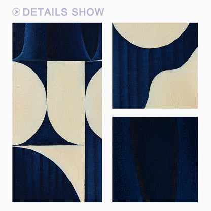 Navy Blue Geometric Abstract Wall Art, Large Minimalist Canvas Painting, Beige M #6