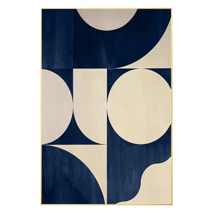 Navy Blue Geometric Abstract Wall Art, Large Minimalist Canvas Painting, Beige M #8