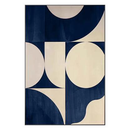 Navy Blue Geometric Abstract Wall Art, Large Minimalist Canvas Painting, Beige M #10