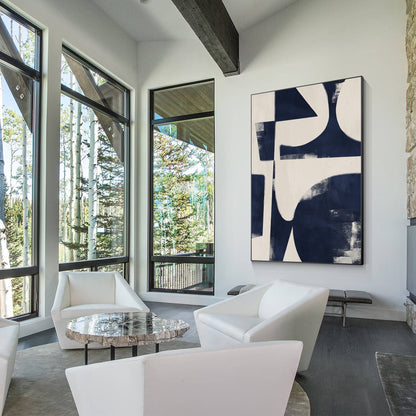 Navy Blue Geometric Painting: Modern Abstract Canvas Wall Art #2
