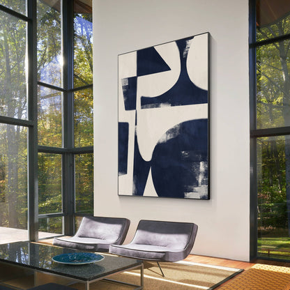 Navy Blue Geometric Painting: Modern Abstract Canvas Wall Art #3