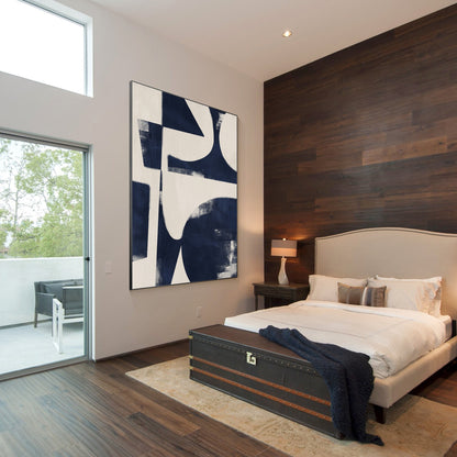 Navy Blue Geometric Painting: Modern Abstract Canvas Wall Art #4