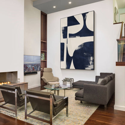 Navy Blue Geometric Painting: Modern Abstract Canvas Wall Art #5