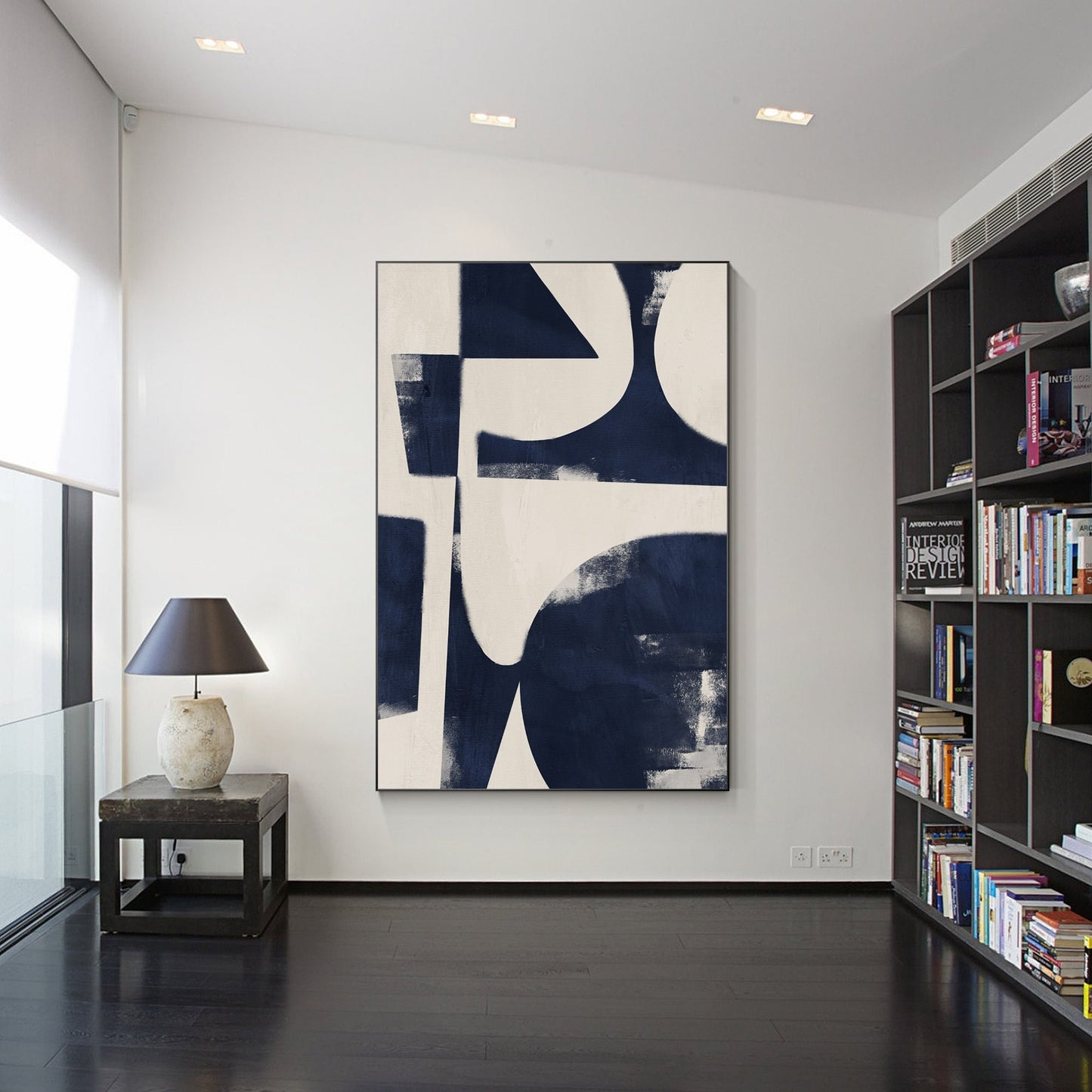 Navy Blue Geometric Painting: Modern Abstract Canvas Wall Art #1