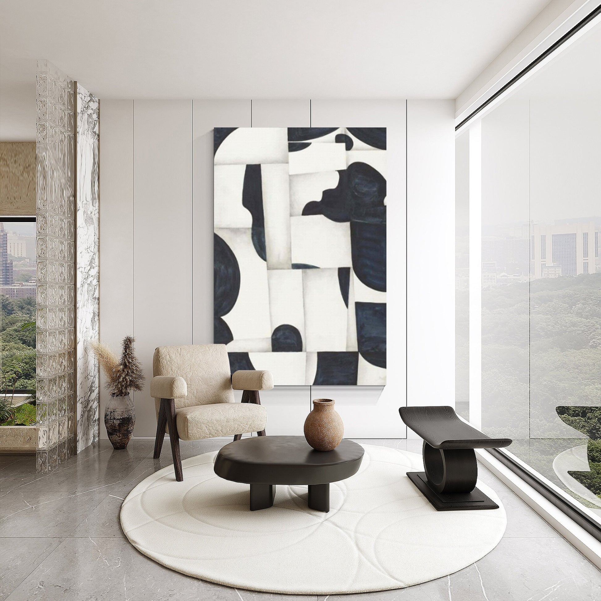 Navy Blue Geometric Painting: Modern Abstract Wall Art #2