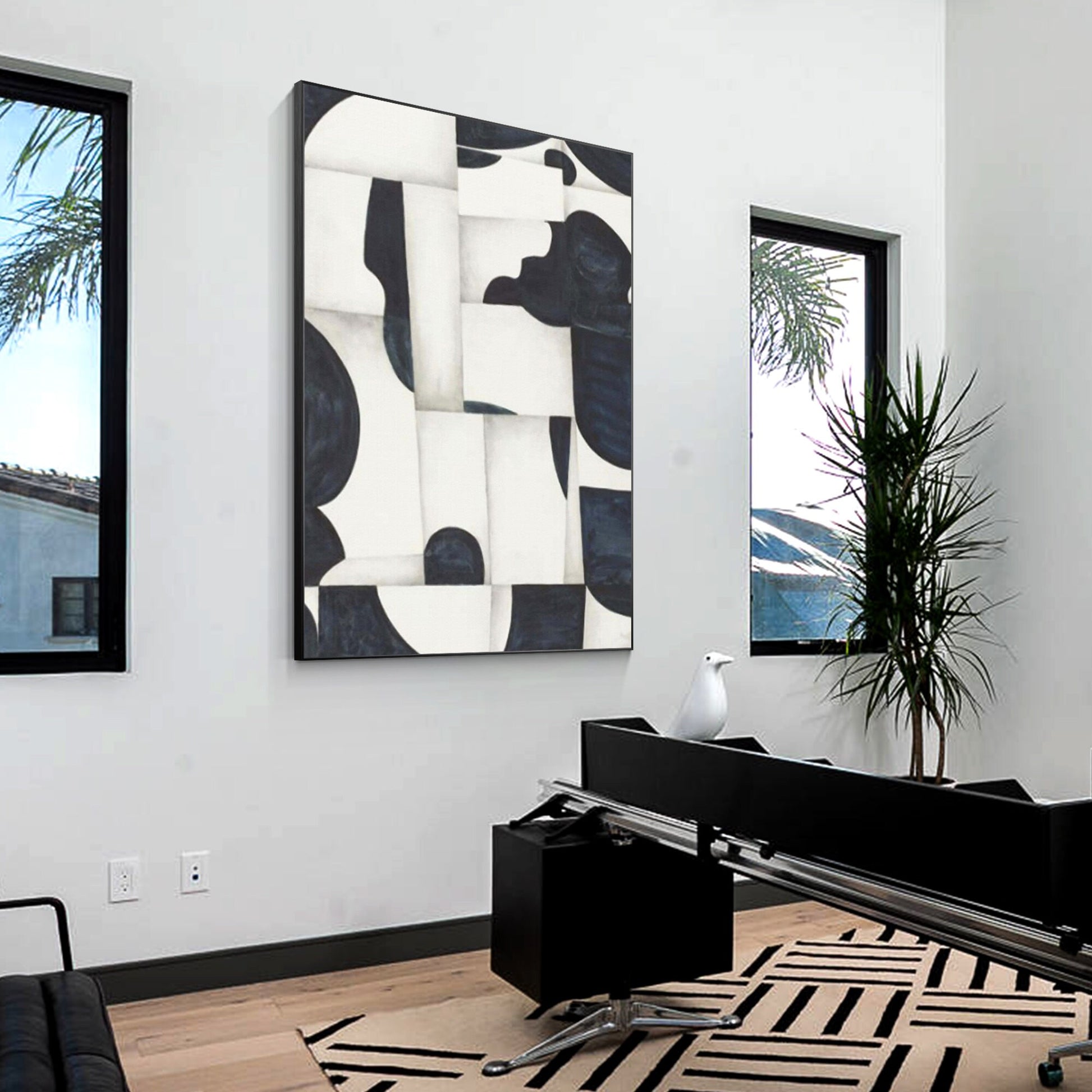 Navy Blue Geometric Painting: Modern Abstract Wall Art #3