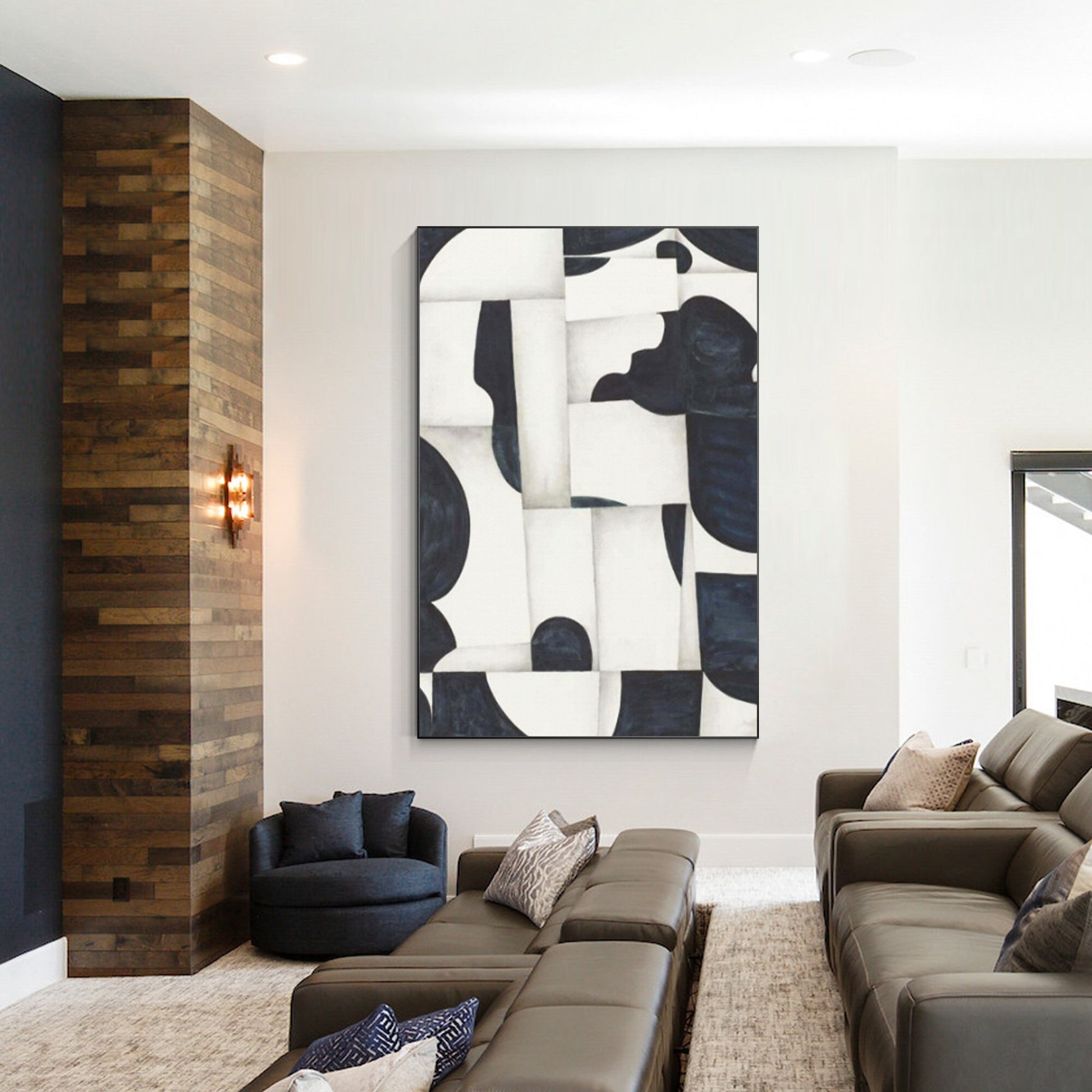 Navy Blue Geometric Painting: Modern Abstract Wall Art #4