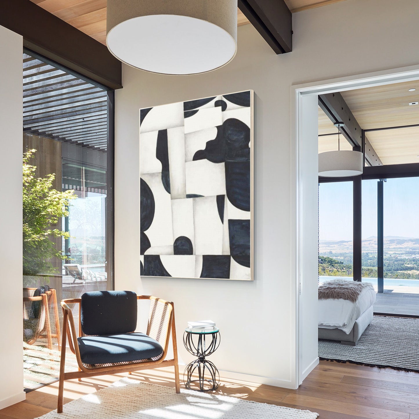 Navy Blue Geometric Painting: Modern Abstract Wall Art #5