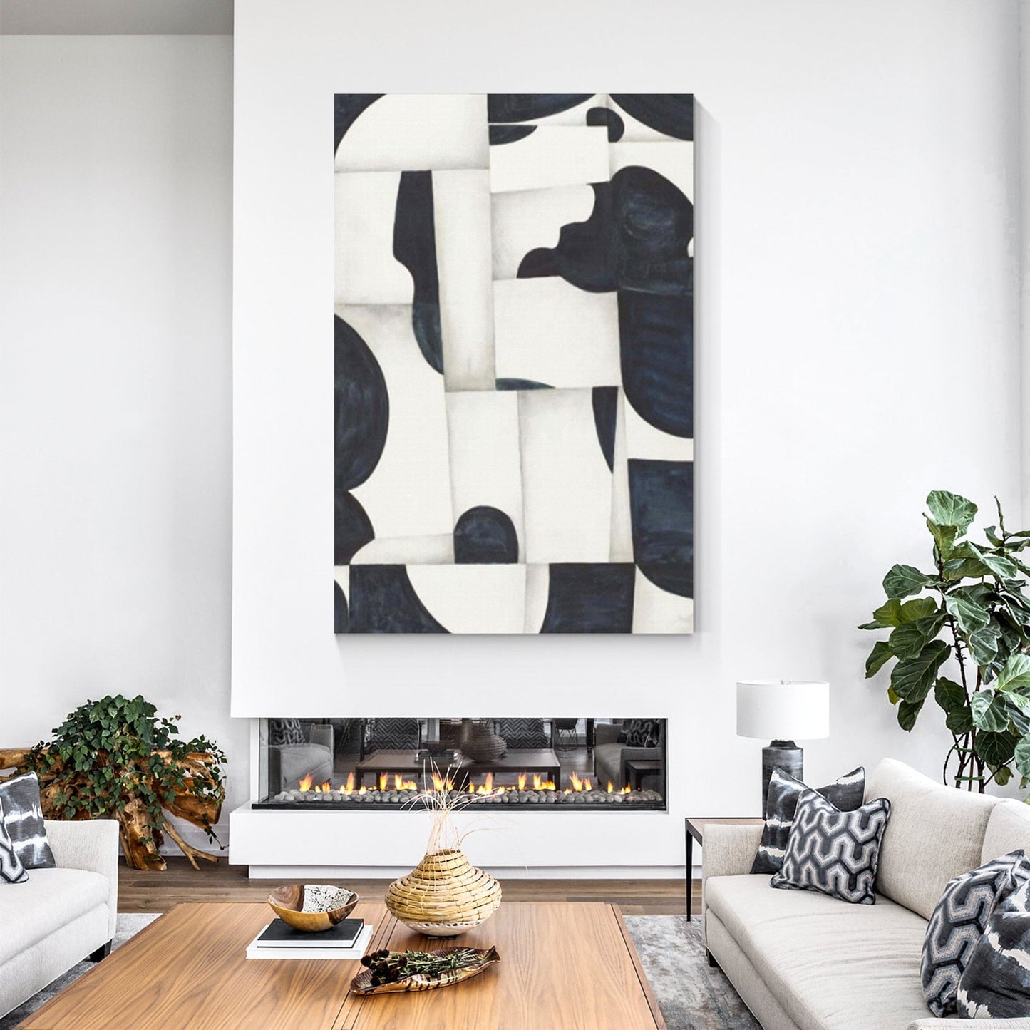Navy Blue Geometric Painting: Modern Abstract Wall Art #1