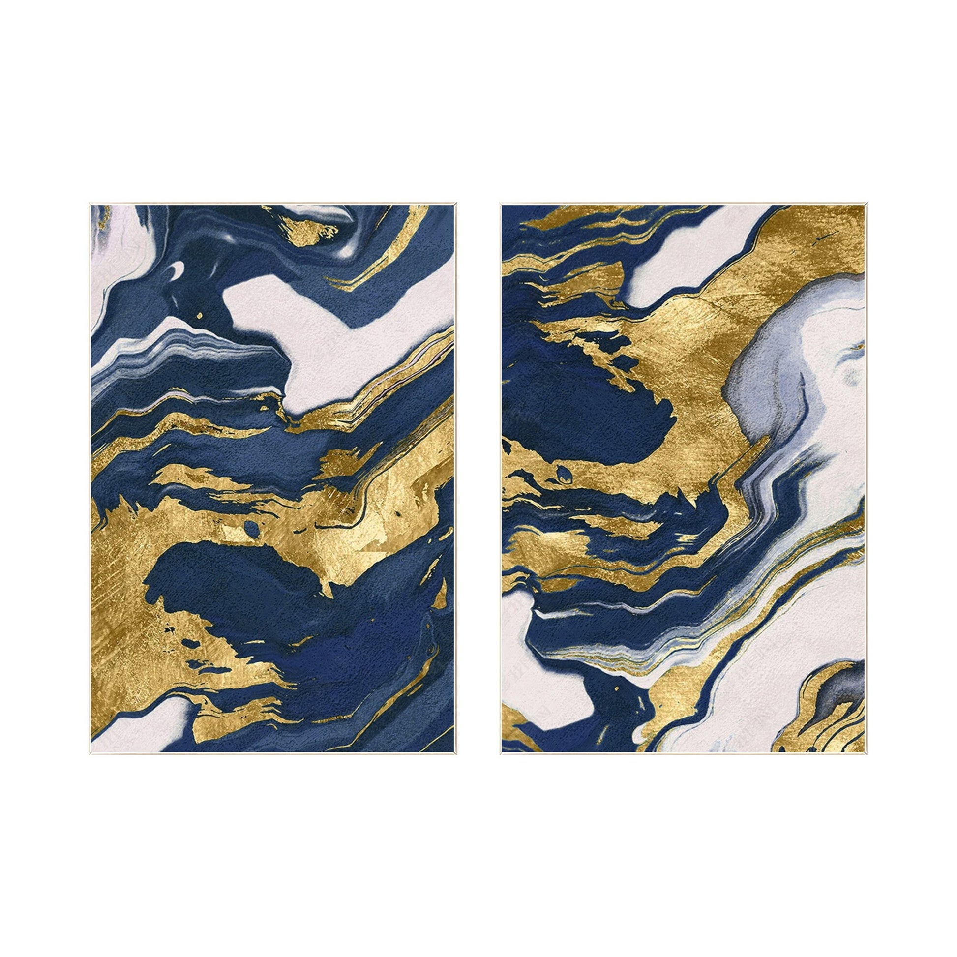 Navy Blue Gold Abstract Canvas Painting Set: Modern Framed Wall Art #9