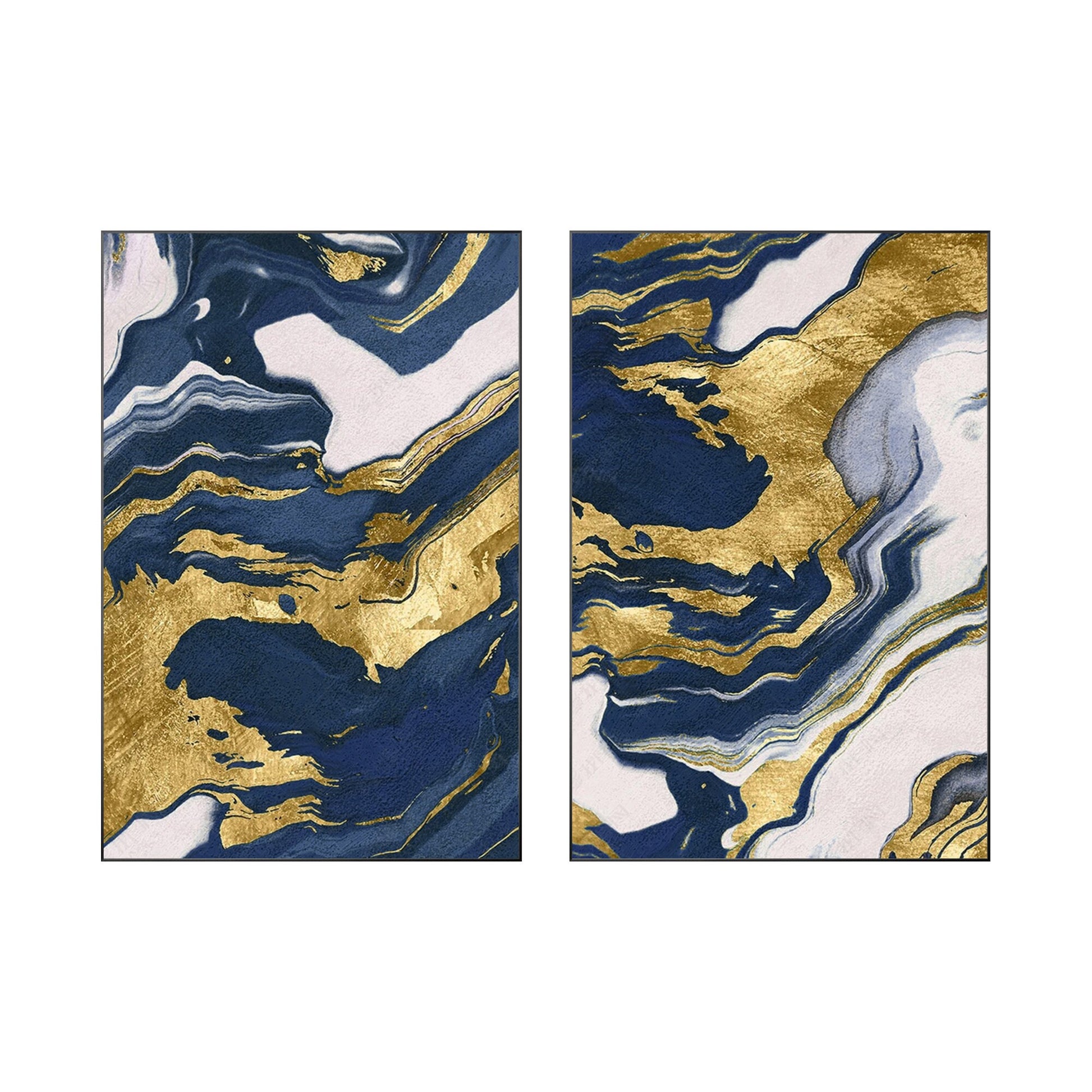 Navy Blue Gold Abstract Canvas Painting Set: Modern Framed Wall Art #10