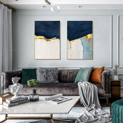 Navy Blue & Gold Abstract Painting Set: Modern Framed Wall Art #3