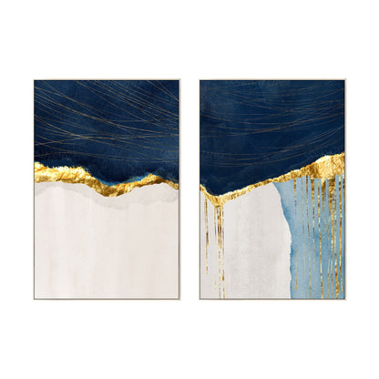 Navy Blue & Gold Abstract Painting Set: Modern Framed Wall Art #7