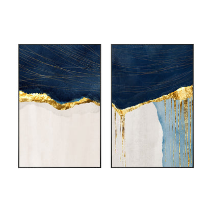 Navy Blue & Gold Abstract Painting Set: Modern Framed Wall Art #8