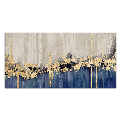 Navy Blue Gold Foil Abstract Painting: Large Horizontal Canvas Art #10
