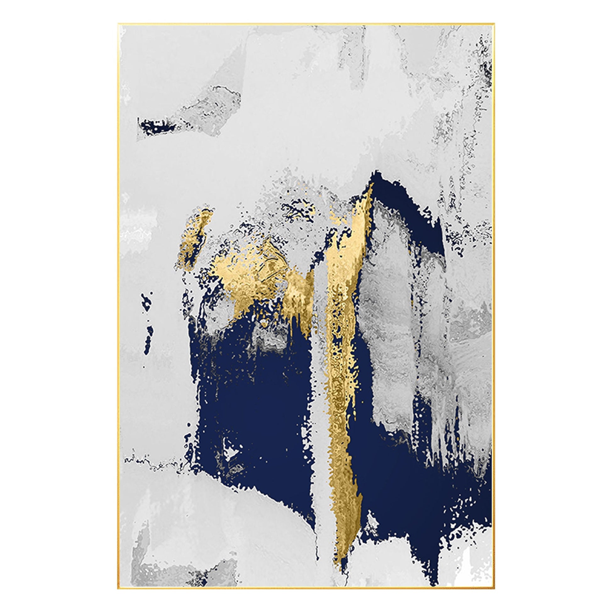 Navy Blue Gold Foil Abstract Painting on Canvas: Modern Wall Art #7