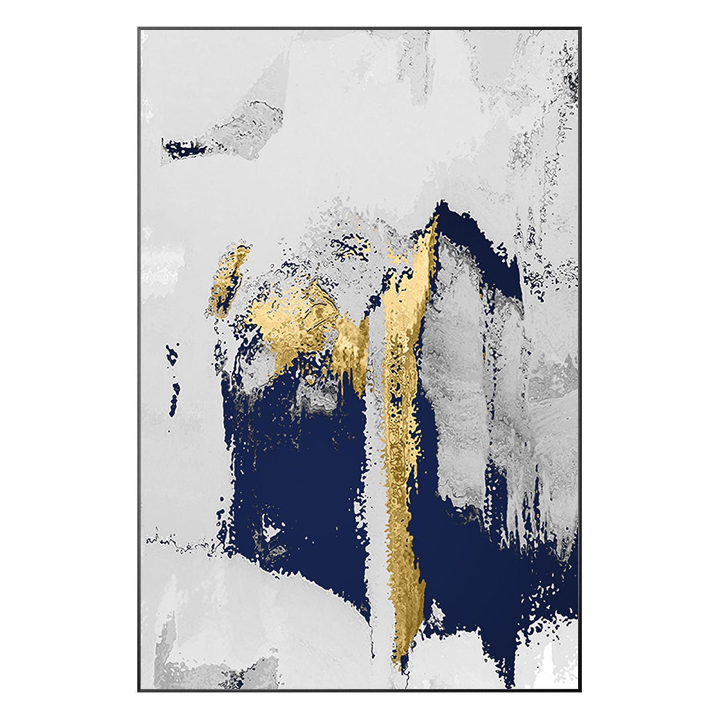 Navy Blue Gold Foil Abstract Painting on Canvas: Modern Wall Art #9