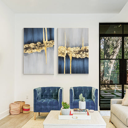 Navy Blue Gold Foil Abstract Painting Set: Luxury Home Decor #5