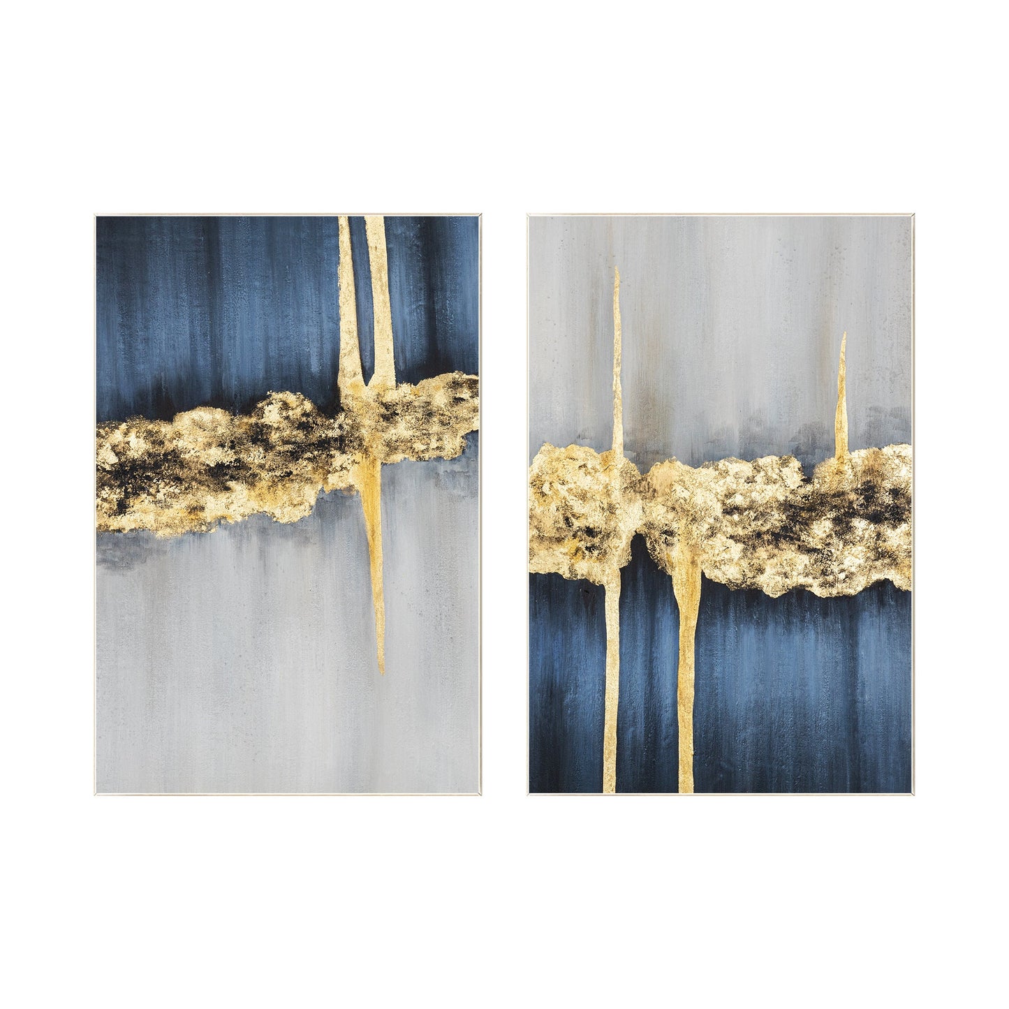 Navy Blue Gold Foil Abstract Painting Set: Luxury Home Decor #9