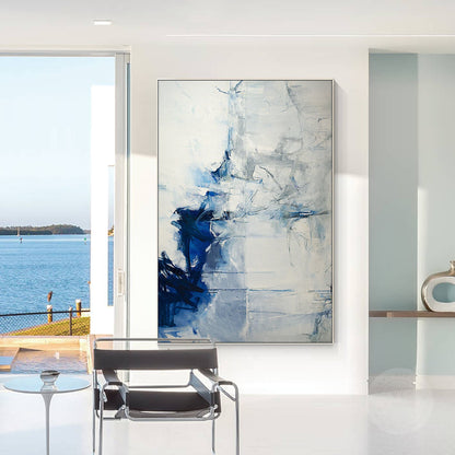 Navy Blue Grey, Minimalist Abstract Painting on Canvas, Livingroom Huge Extra La #2