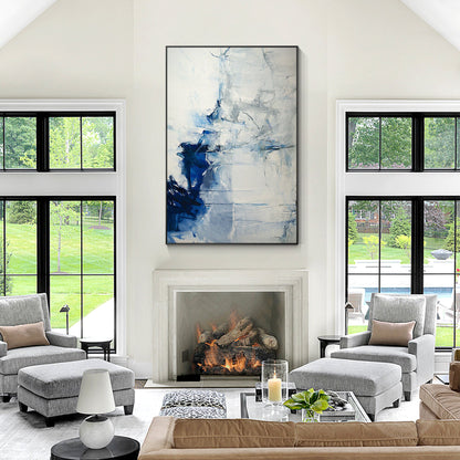 Navy Blue Grey, Minimalist Abstract Painting on Canvas, Livingroom Huge Extra La #3