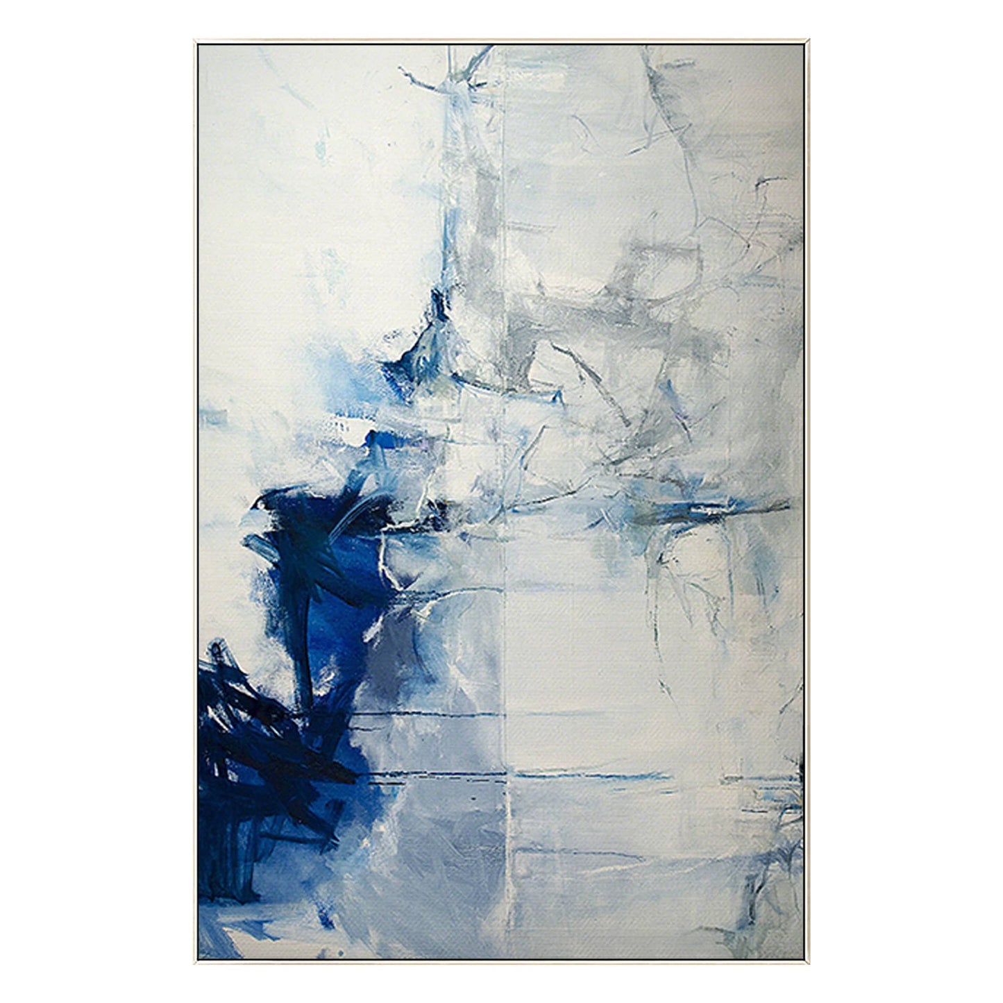 Navy Blue Grey, Minimalist Abstract Painting on Canvas, Livingroom Huge Extra La #8