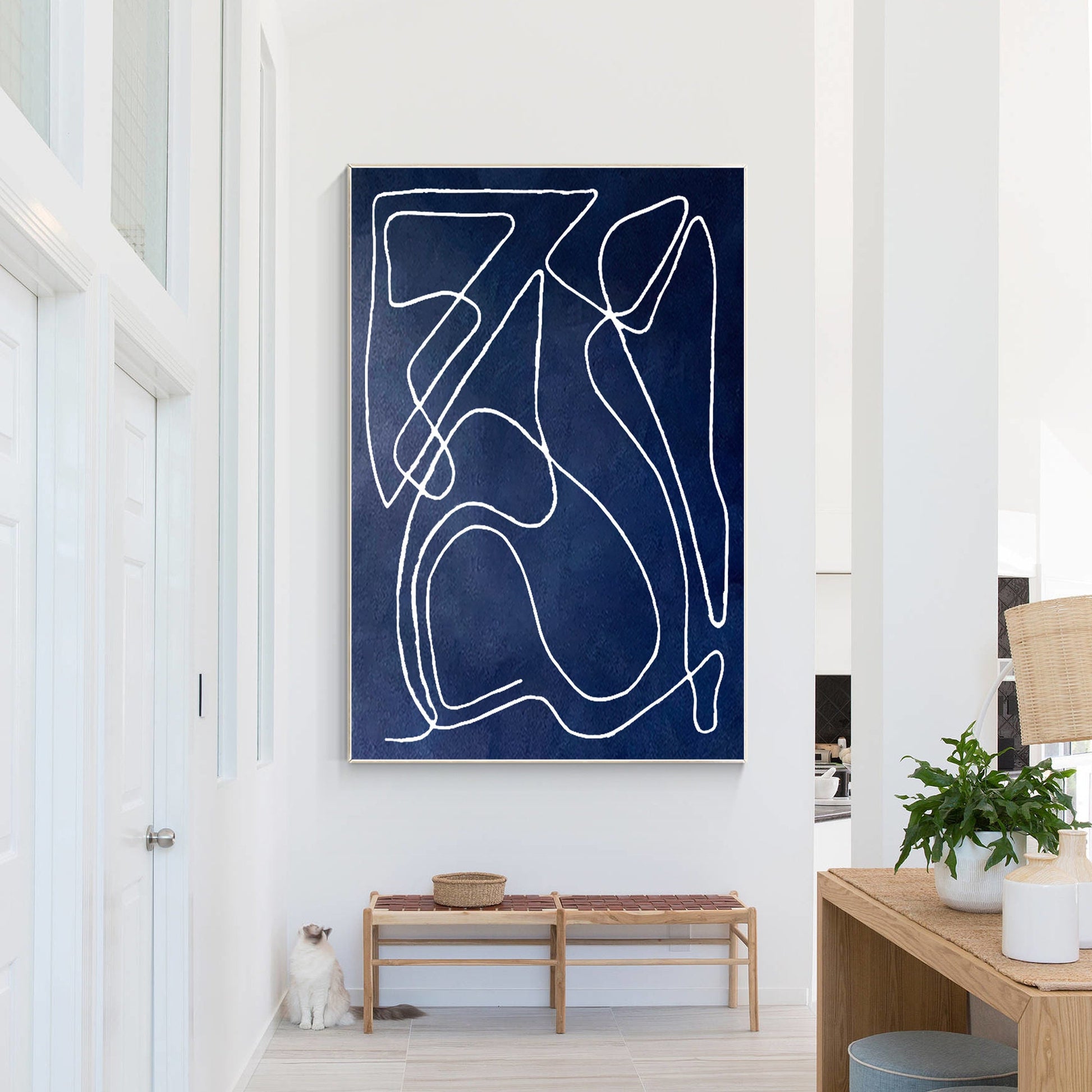 Navy Blue Minimalist Painting: Extra Large Abstract Canvas Wall Art #3
