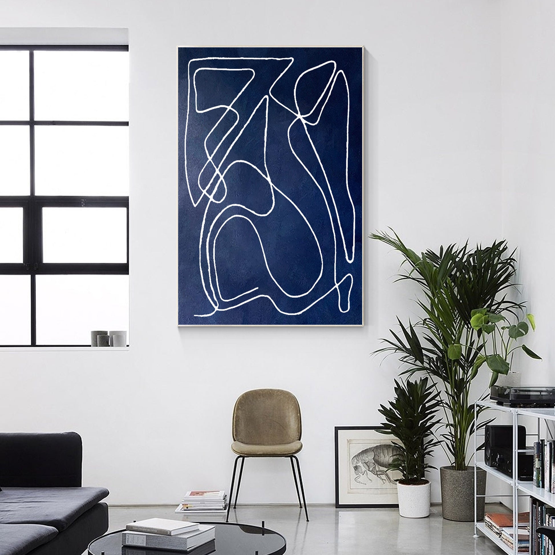 Navy Blue Minimalist Painting: Extra Large Abstract Canvas Wall Art #5
