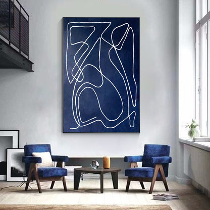 Navy Blue Minimalist Painting: Extra Large Abstract Canvas Wall Art #1