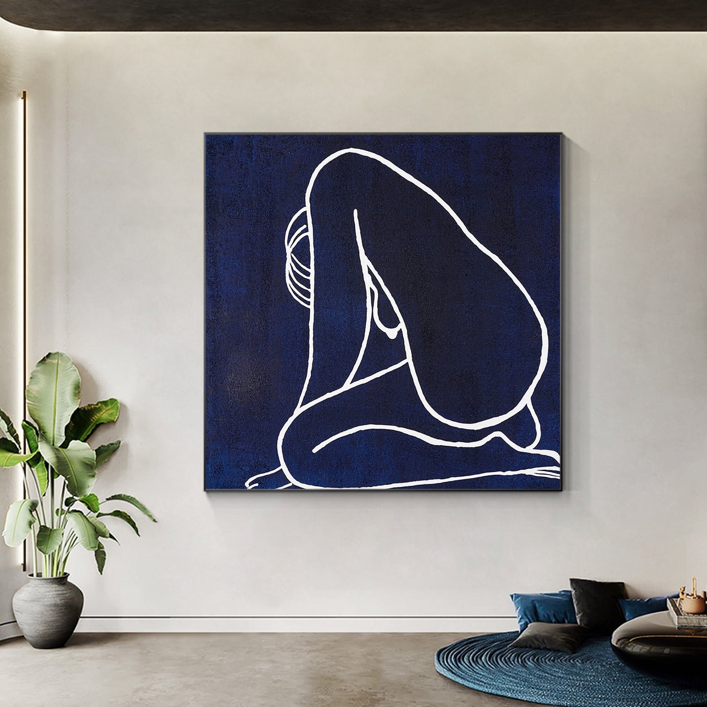 Navy Blue Nude Woman Painting Minimalist Painting, Original Painting On Canvas,  #2