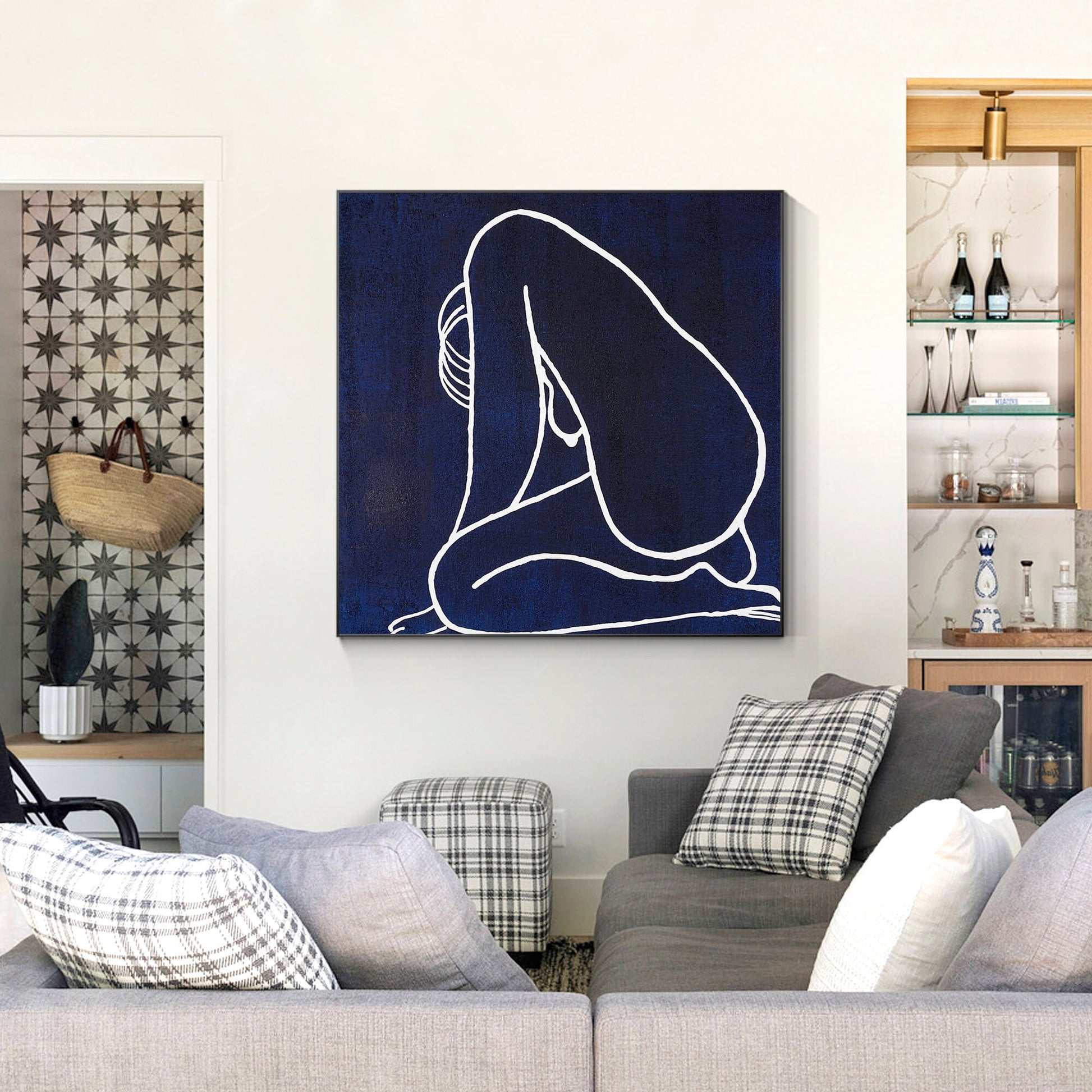 Navy Blue Nude Woman Painting Minimalist Painting, Original Painting On Canvas,  #3