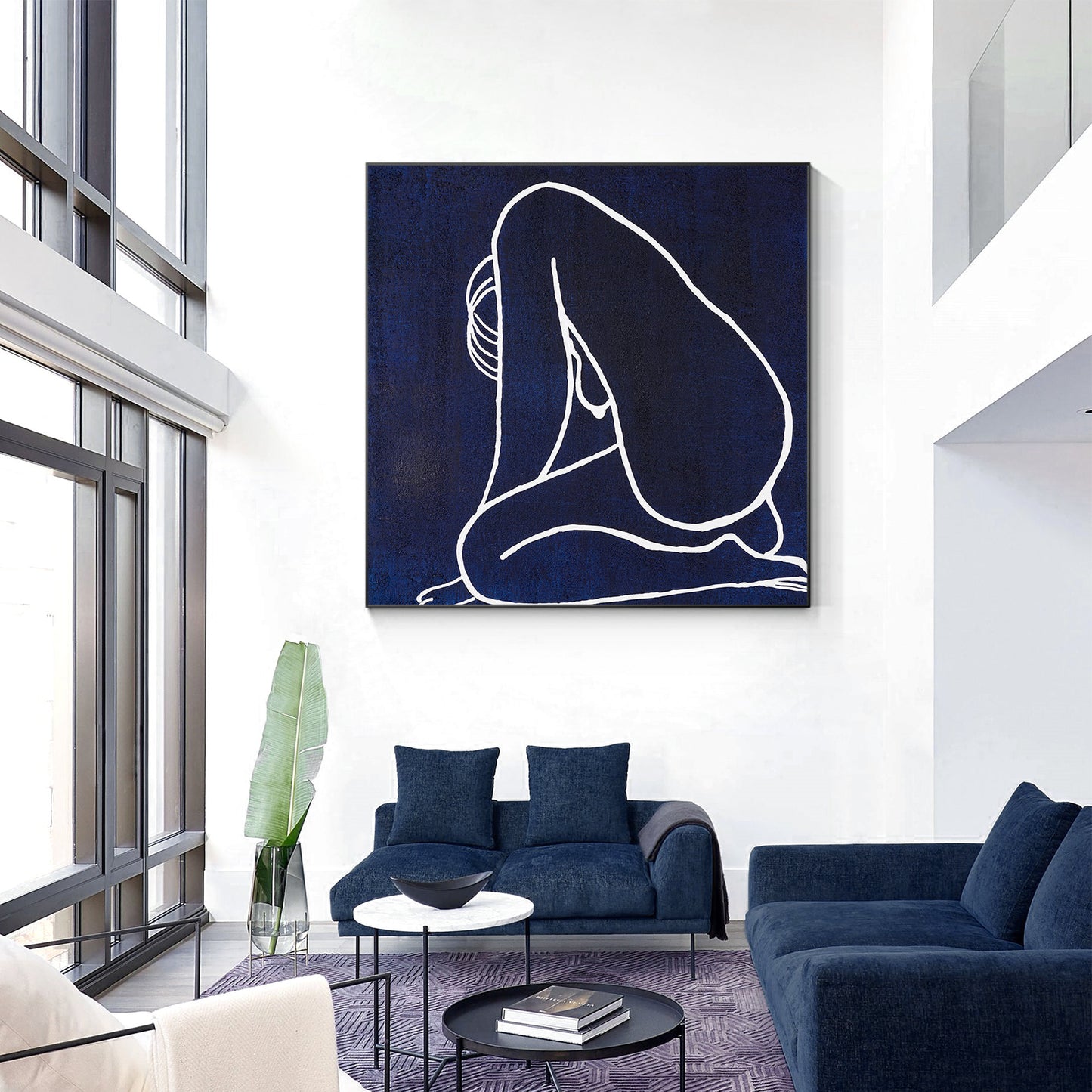 Navy Blue Nude Woman Painting Minimalist Painting, Original Painting On Canvas,  #4