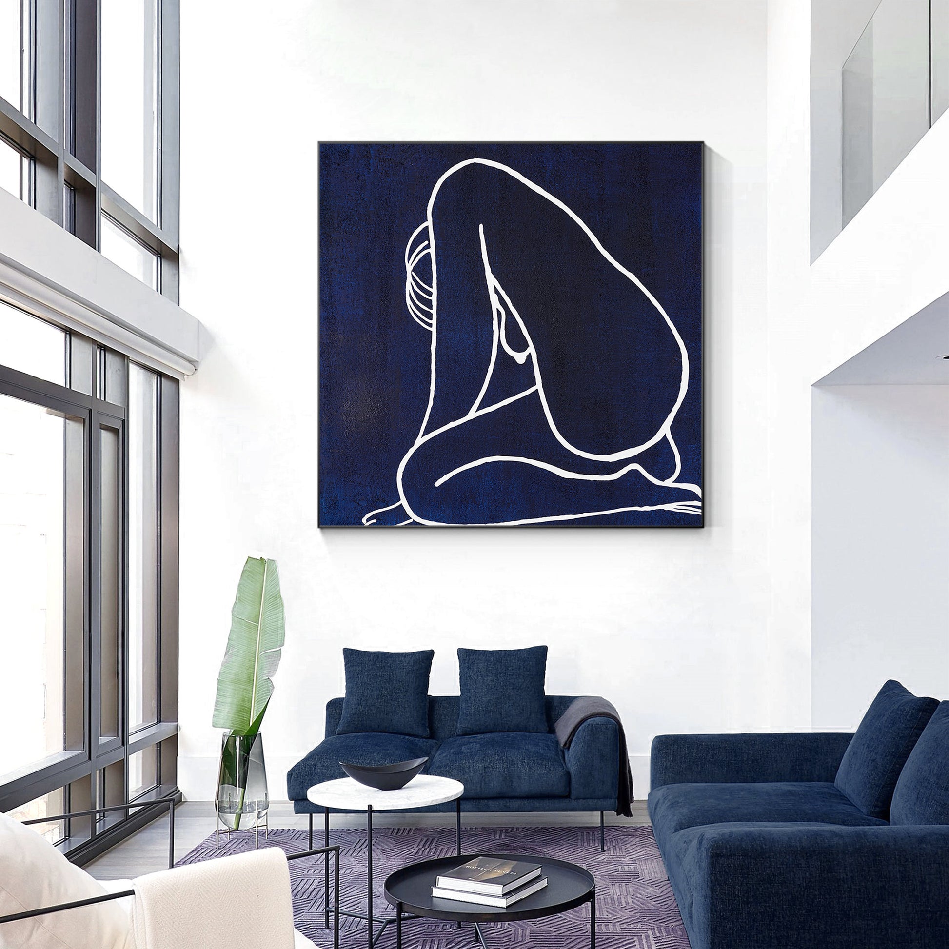 Navy Blue Nude Woman Painting Minimalist Painting, Original Painting On Canvas,  #4