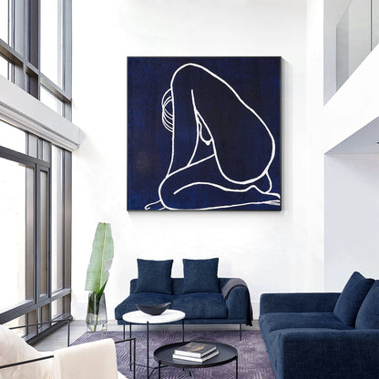 Navy Blue Nude Woman Painting Minimalist Painting, Original Painting On Canvas,  #4