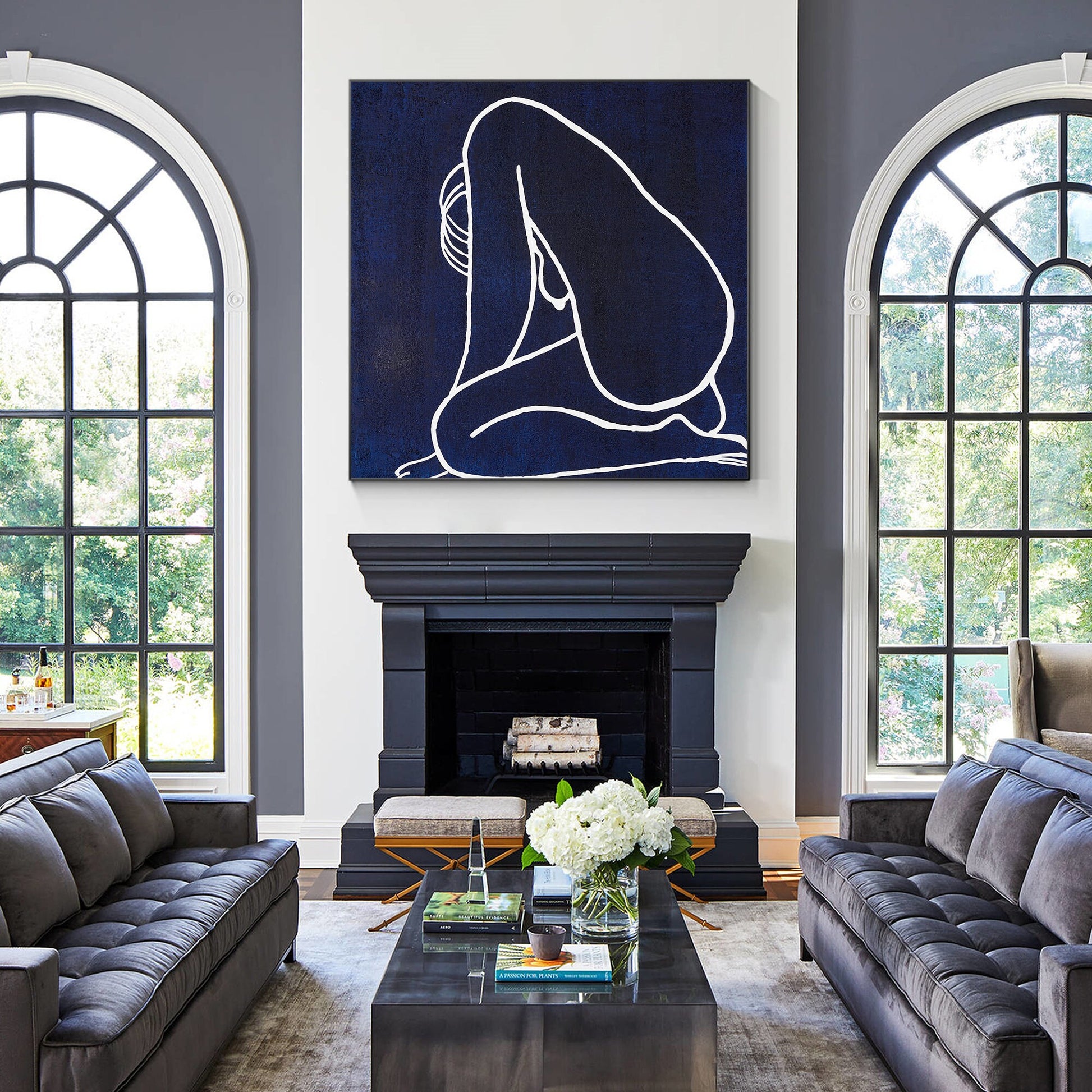 Navy Blue Nude Woman Painting Minimalist Painting, Original Painting On Canvas,  #5