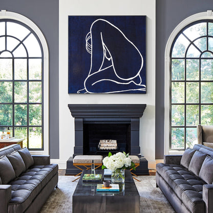 Navy Blue Nude Woman Painting Minimalist Painting, Original Painting On Canvas,  #5