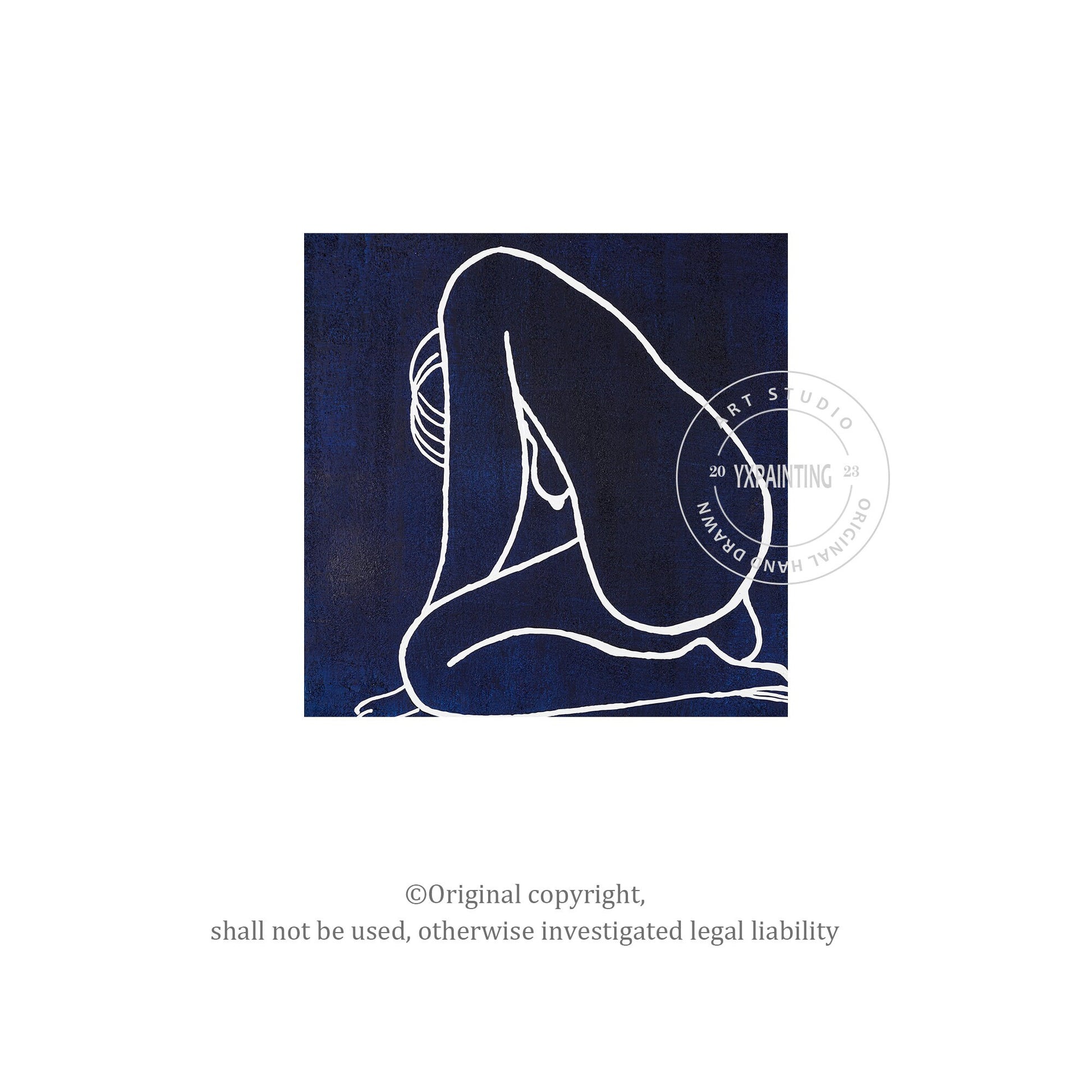 Navy Blue Nude Woman Painting Minimalist Painting, Original Painting On Canvas,  #7