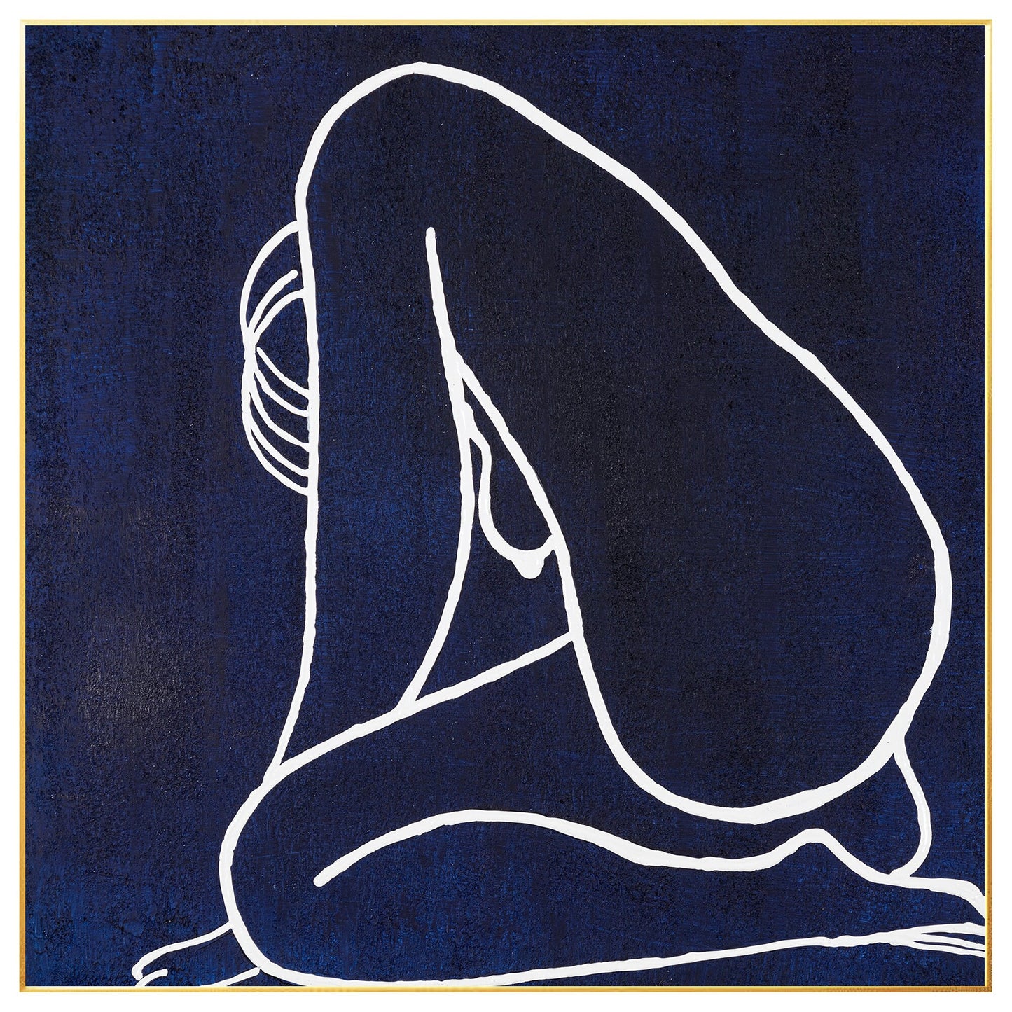 Navy Blue Nude Woman Painting Minimalist Painting, Original Painting On Canvas,  #8