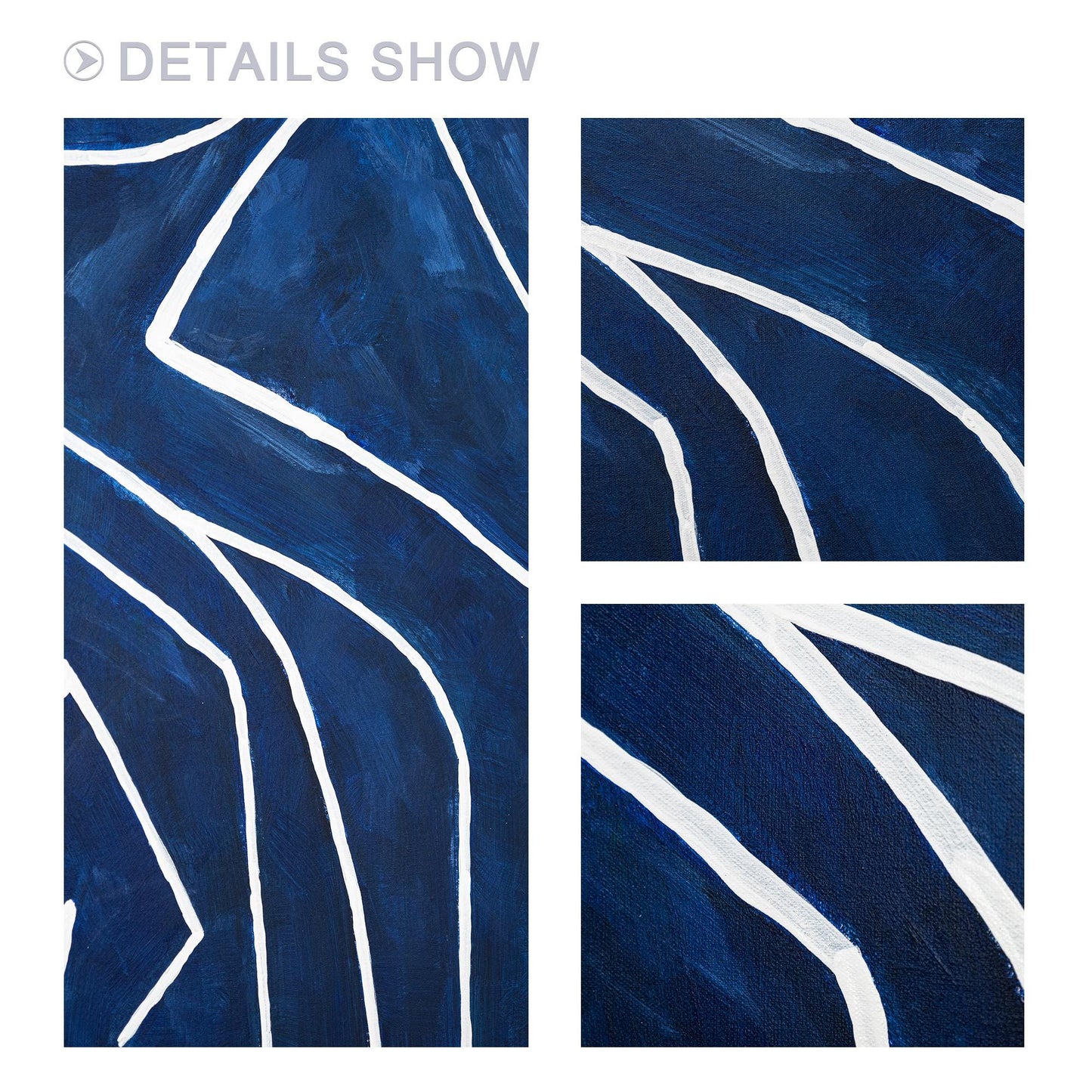Navy Blue One Line Abstract Painting: Minimalist Framed Canvas Wall Art #11