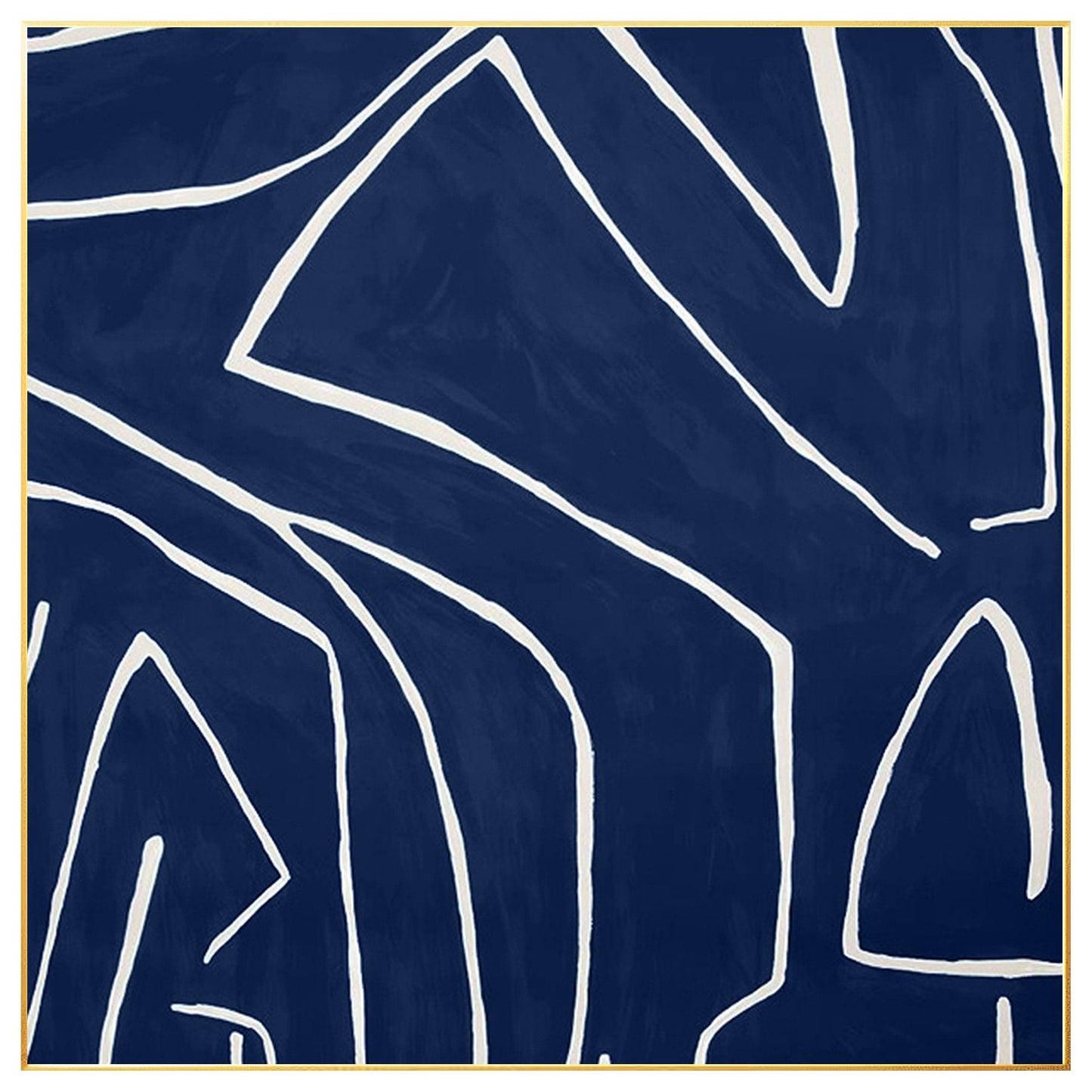 Navy Blue One Line Abstract Painting: Minimalist Framed Canvas Wall Art #8