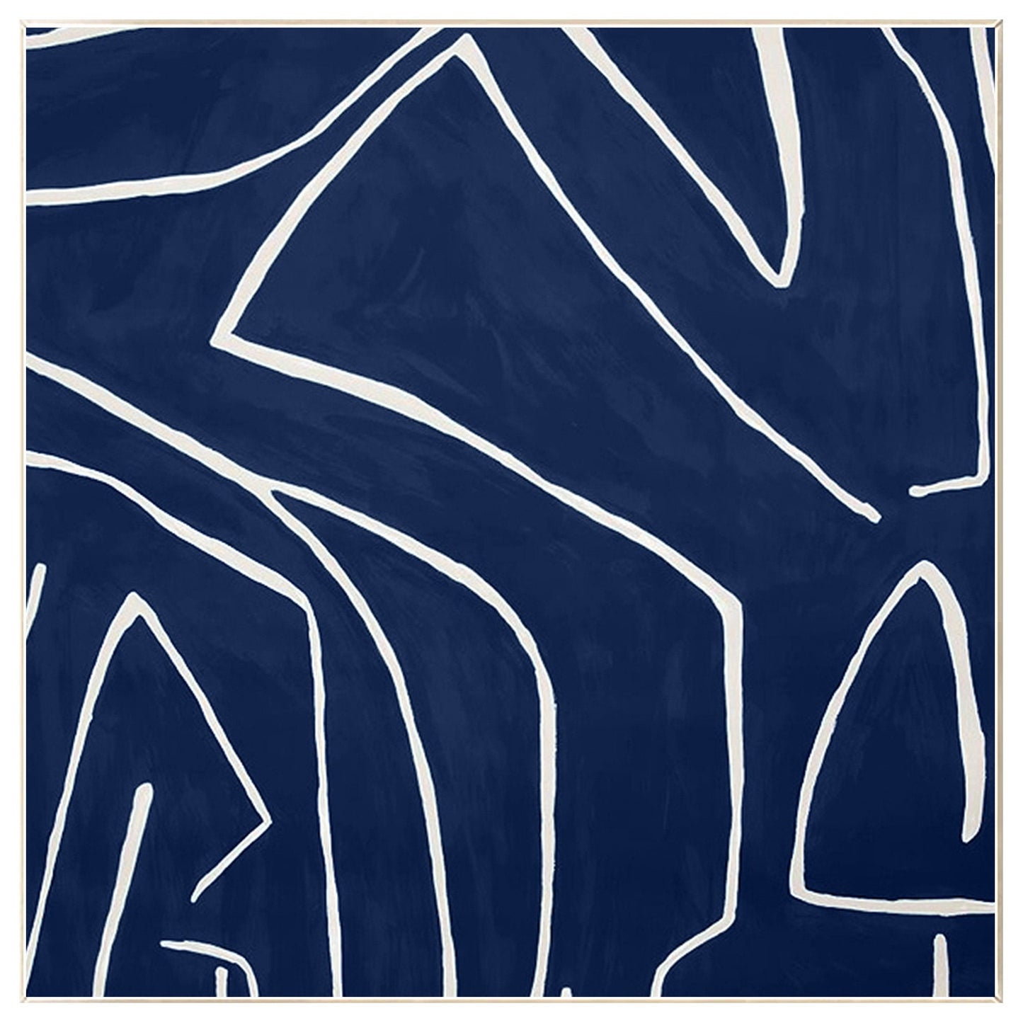 Navy Blue One Line Abstract Painting: Minimalist Framed Canvas Wall Art #9