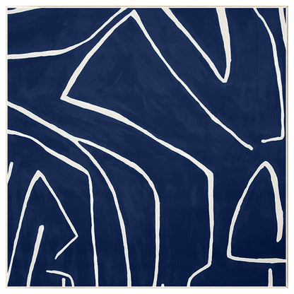 Navy Blue One Line Abstract Painting: Minimalist Framed Canvas Wall Art #9